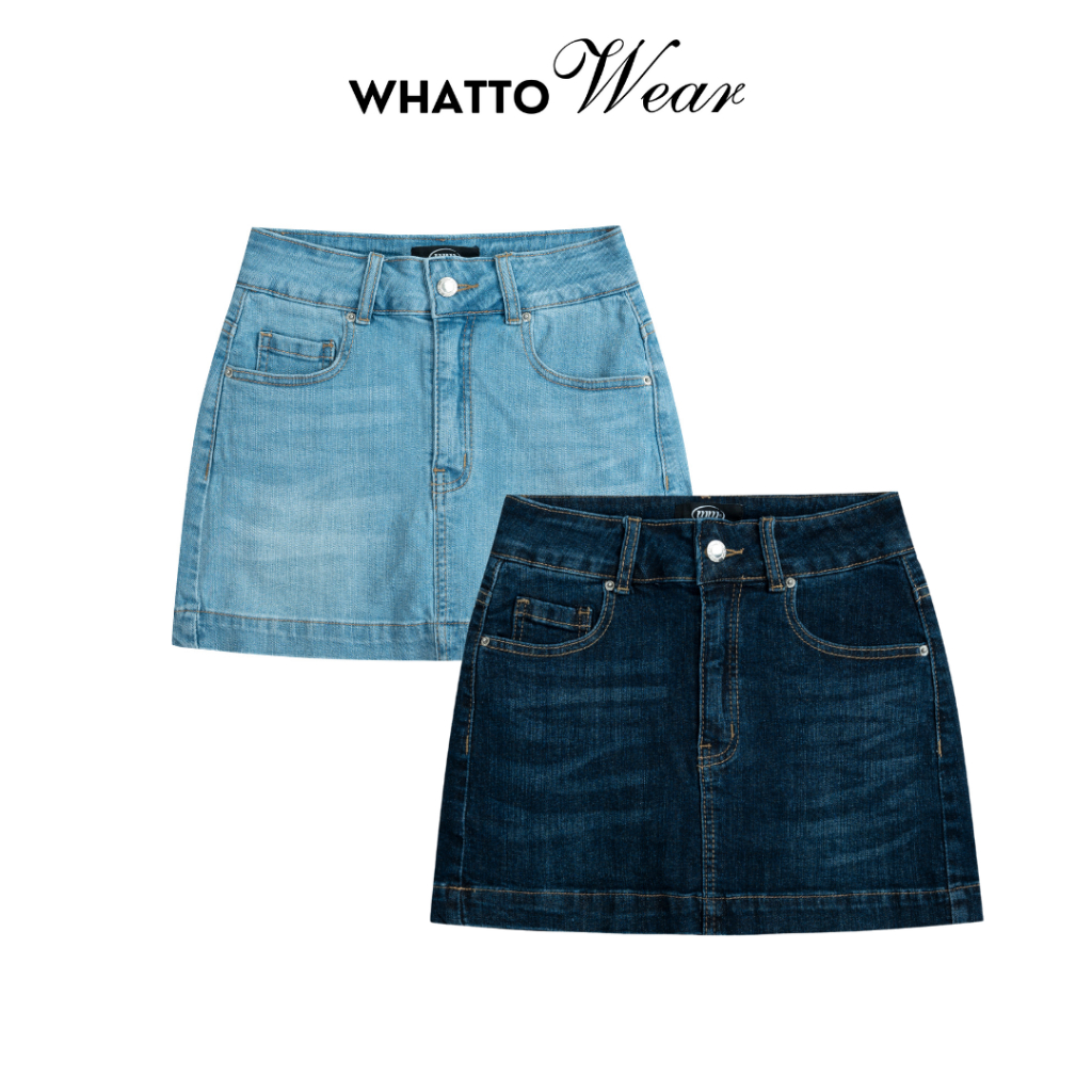 Chân váy quần denim co giãn WASH BASIC - Whattowear