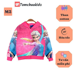 Áo khoác bé gái hình Elsa và Anna xinh xắn từ 9-40kg - Thun da cá hút mồ hôi- Hình in 3D sắc sảo-Tomchuakids