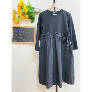 Đầm Dáng Dài, Thun Phối, Rút Eo, 2hand