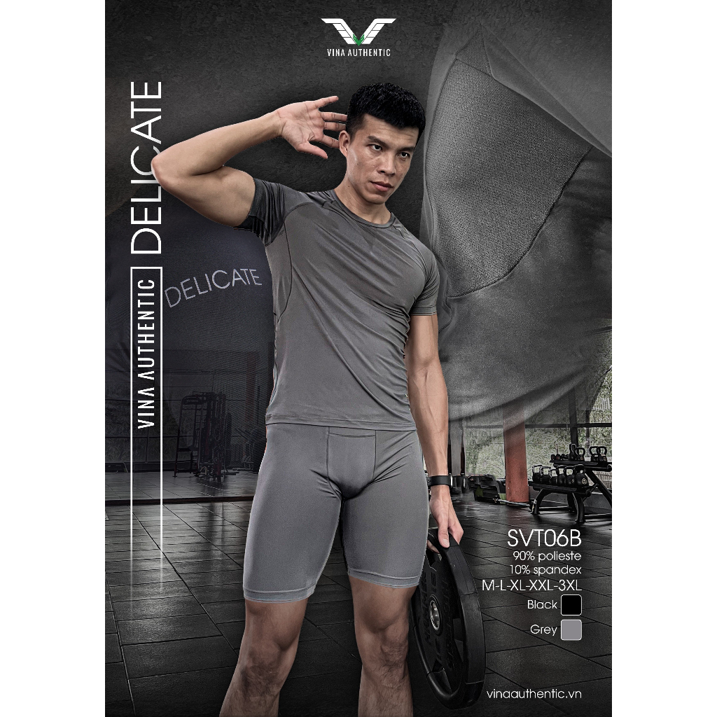 QUẦN NGẮN GIỮ NHIỆT NAM VINA AUTHENTIC SVT06, QUẦN LEGGING TẬP GYM NAM HAI MÀU ĐEN-XÁM