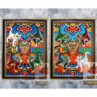 Tranh Ngũ Hổ 36x48cm bằng vải phủ bóng cao cấp khung composite xịn xò