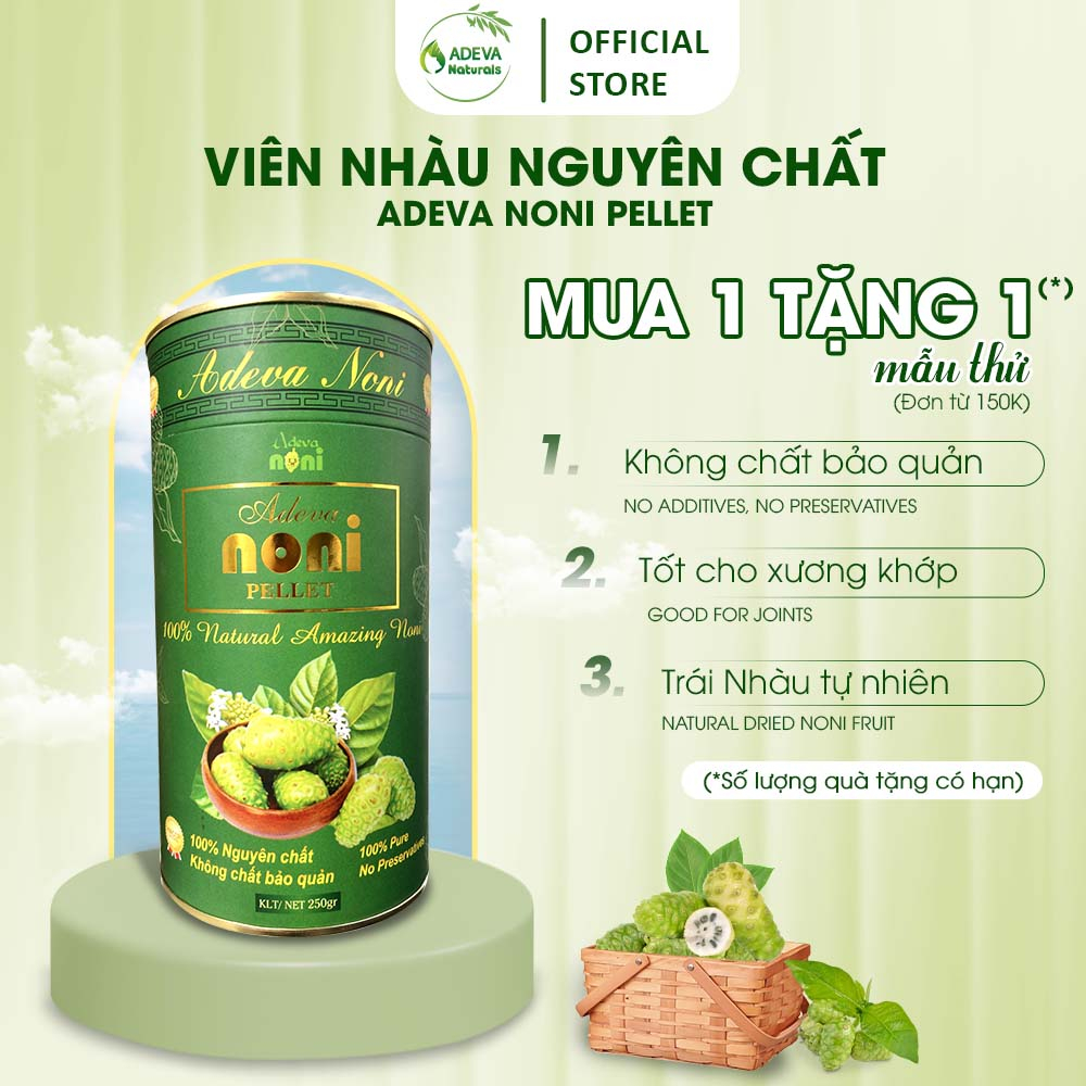 Viên Nhàu ADEVA NONI Pellet Hỗ Trợ Cải Thiện Sức Khoẻ Tim Mạch, Ổn Định Huyết Áp, Nâng Cao Hệ Miễn Dịch 250-500Gr