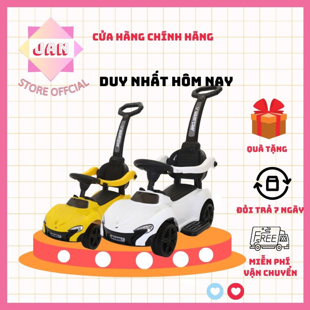 Xe ô tô xe chòi chân có  cán đẩy có nhạc bảo hiểm