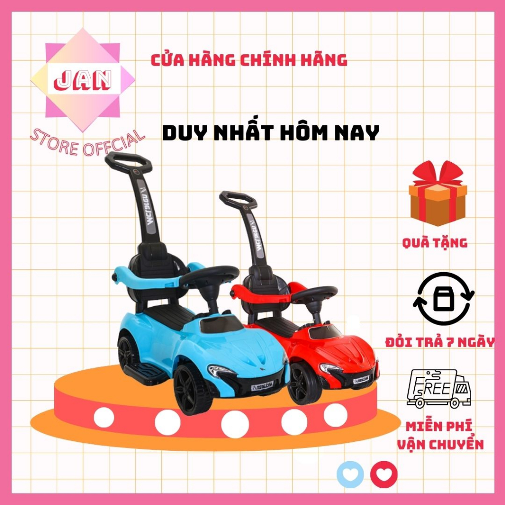 Xe ô tô xe chòi chân có  cán đẩy có nhạc bảo hiểm