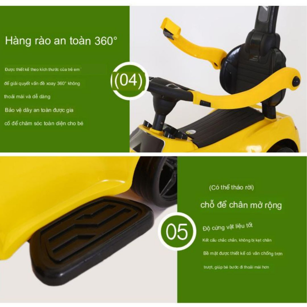 Xe ô tô xe chòi chân có  cán đẩy có nhạc bảo hiểm