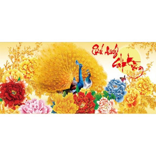 Tranh gắn đá toàn bộ tự làm - Đôi chim công phú quý