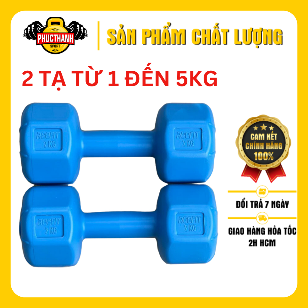 Bộ 2 tạ tay nhựa bát giác Reefit từ 1-5kg có ruột (gồm 2 cục)