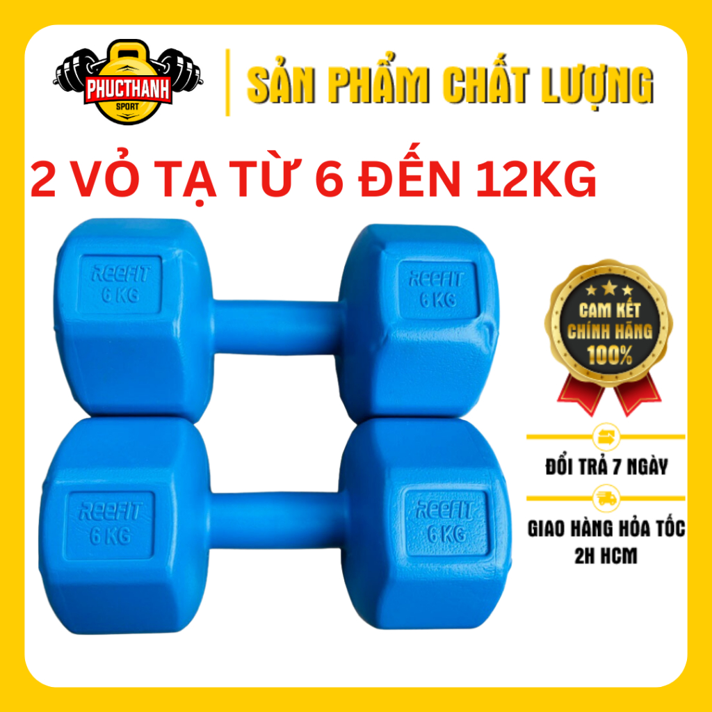 Bộ 2 vỏ tạ tay nhựa bát giác Reefit từ 6-12kg không ruột (gồm 2 vỏ)