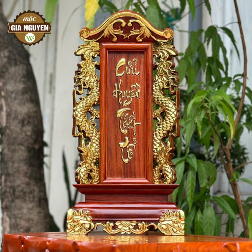 Bài Vị Gia Tiên Đục Chữ Cửu Huyền Thất Tổ Dát Vàng Bằng Gỗ Hương Ta- HÀNG CAO CẤP