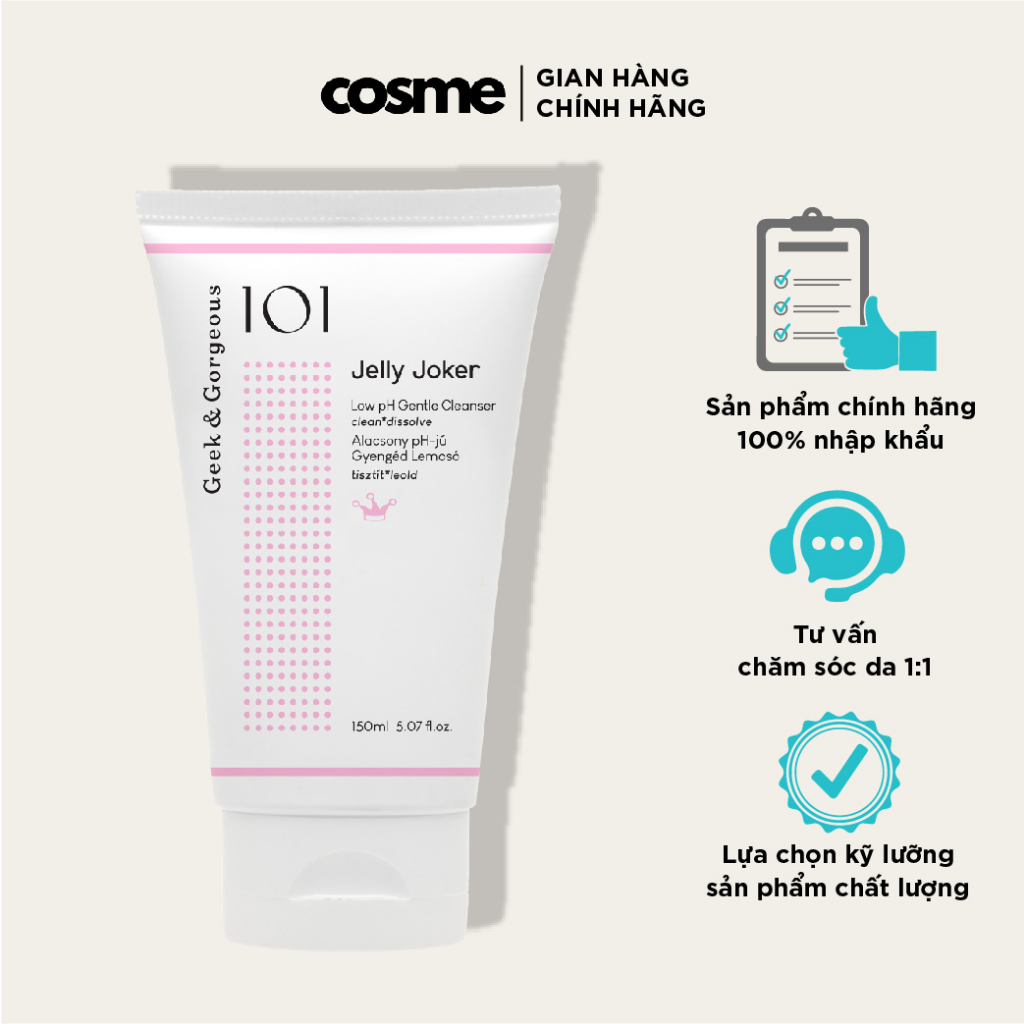 Sữa rửa mặt dịu nhẹ dạng thạch không tạo bọt Geek&Gorgeous Jelly Joker 150ml
