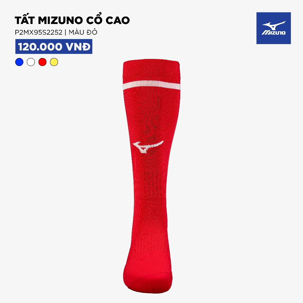 Tất thể thao cổ cao Mizuno chống trơn, dài dưới gối, chất liệu Cotton dày dặn, mềm mại, khử mùi, êm chân