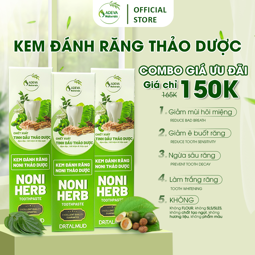 Kem đánh răng thảo dược NONI giảm hôi miệng hiệu quả, sạch trắng răng không chưa flour tốt cho răng niềng