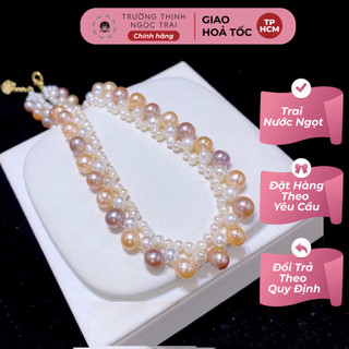 Vòng tay ngọc trai đan 3 màu khóa bạc 925 sang trọng - ngọc trai trường thịnh