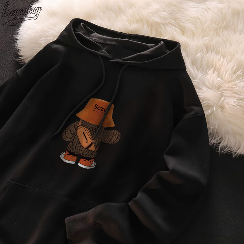 Áo Hoodie Cotton BEEYANBUY áo nỉ basic cổ tròn in hình unisex 100% cotton-A2634