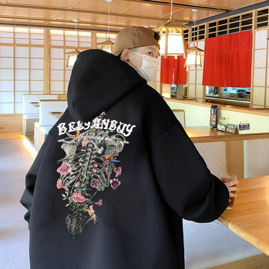 Áo Hoodie Cotton BEEYANBUY áo nỉ boy phố đen trắng in hình unisex 100% cotton-A2004