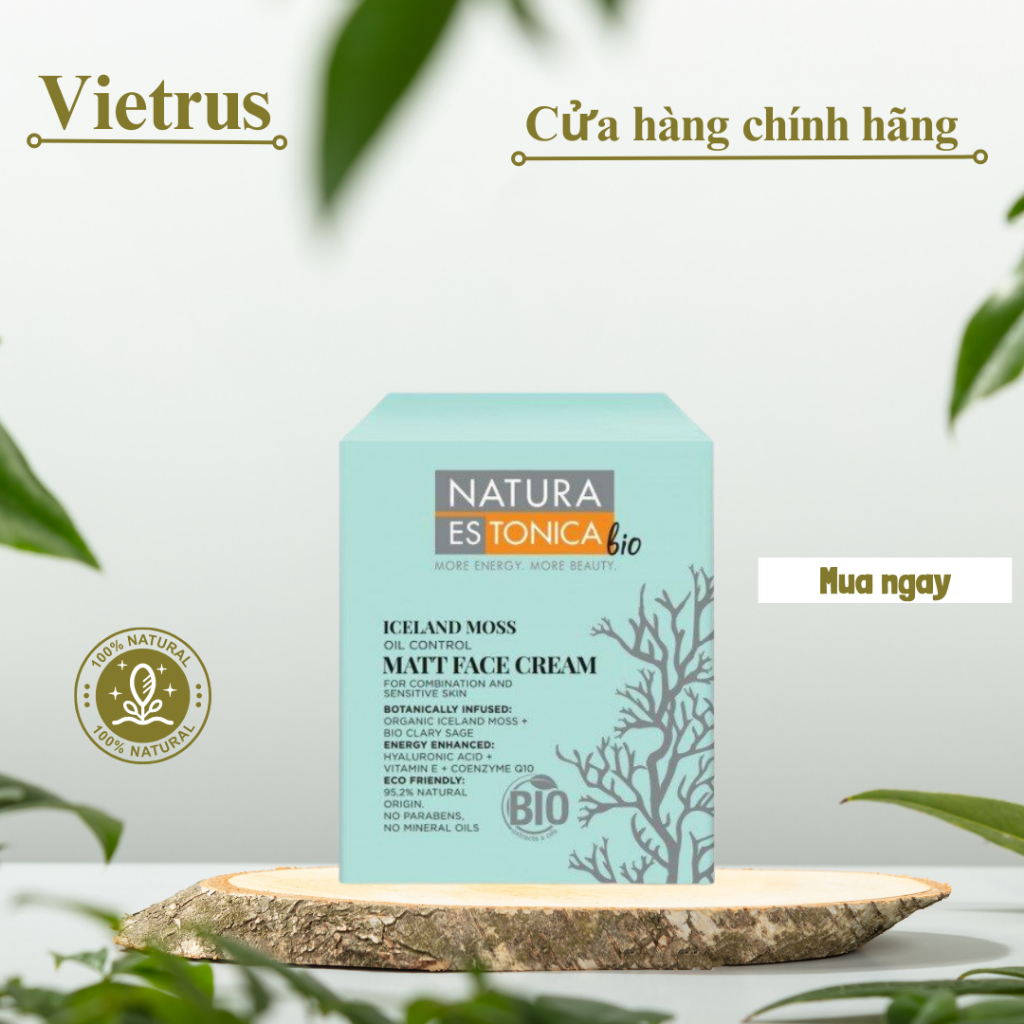 Bộ 3 mỹ phẩm dưỡng da cho da hỗn hợp, da dầu, da nhạy cảm NATURA ESTONICA BIO ICELAND MOSS MATT