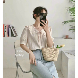 Áo phối cổ sen buộc nơ