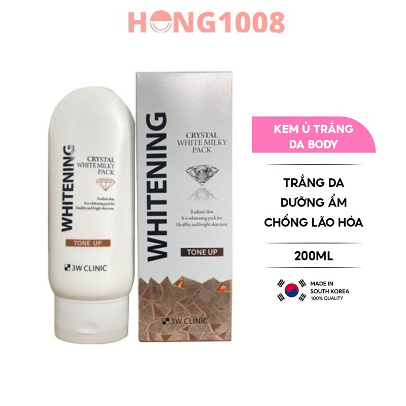 Kem Ủ Trắng Da Body 3W CLINIC CRYSTAL WHITE MILKY Pack 200g Hàn Quốc shop Hong1008