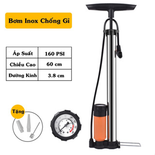 Bơm xe đạp bằng thép không gỉ, có đồng hồ đo áp suất, bơm xe máy, ô tô áp suất cao tiện lợi cho hộ gia đình
