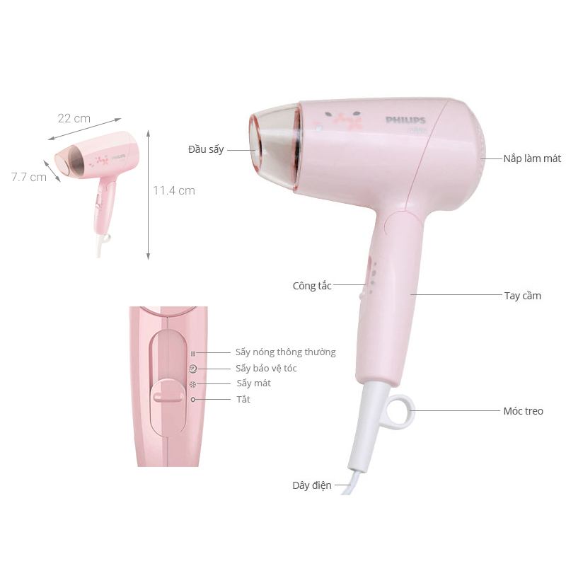 Máy sấy tóc Philips BHC010 công suất 1200W BẢO HÀNH 24 THÁNG