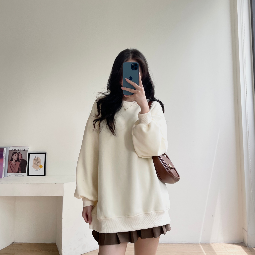 Áo sweater nỉ hàn cổ tròn mềm mịn, siêu ấm mềm mịn Miho house