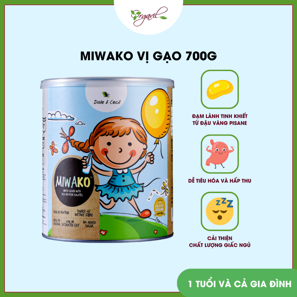 Sữa công thức hạt thực vật hữu cơ Miwako vị gạo hộp 700g - Orgavil