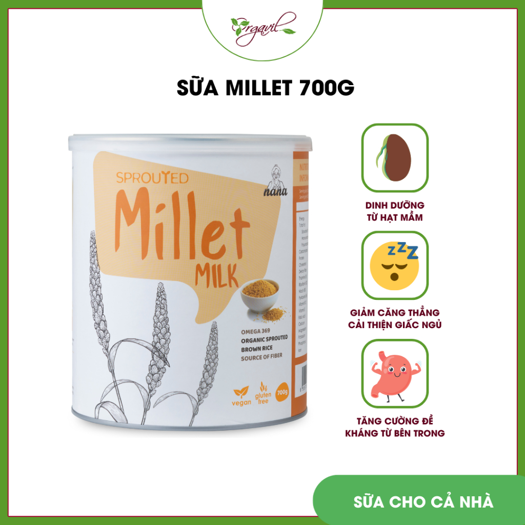 Sữa hạt Millet hộp 700g vị nguyên bản - Sữa hạt dinh dưỡng Millet hoàn chỉnh cho cả gia đình - Orgavil