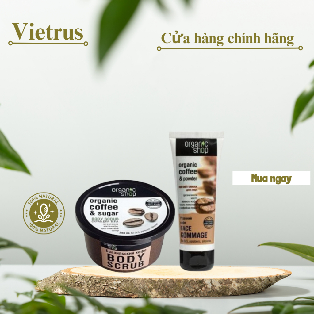 Tẩy tế bào chết toàn thân Organic Shop Coffee &amp; Sugar Body Scrub, tẩy da chết cà phê - Nhập khẩu Nga [EU]