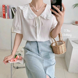 [ Ảnh thật + video ] Áo phối cổ sen buộc nơ