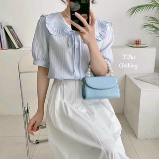 [ Ảnh thật + video ] Áo phối cổ sen buộc nơ