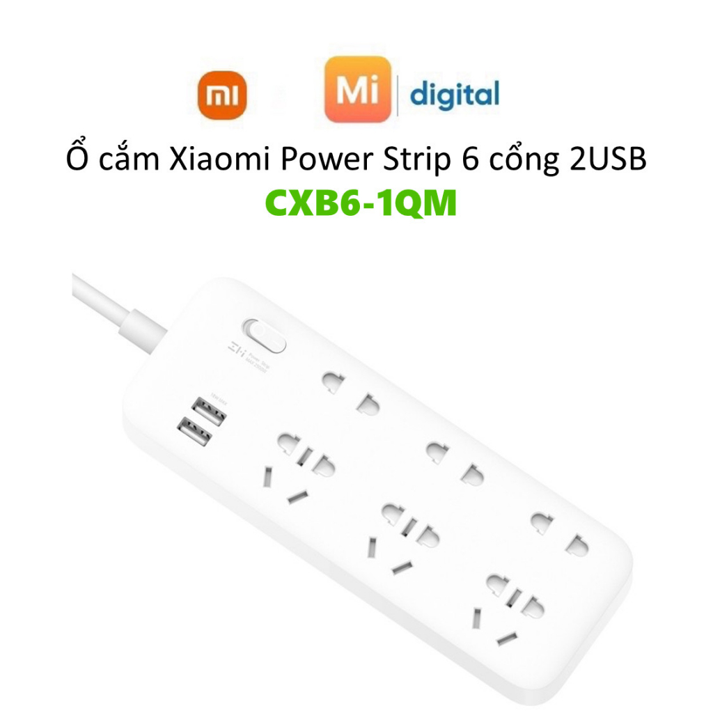 Ổ cắm Xiaomi Power Strip 6 cổng 2 USB CXB6-1QM - Ổ cắm điện Xiaomi Mi Power Strip 6 cổng 3 USB ZMI CX