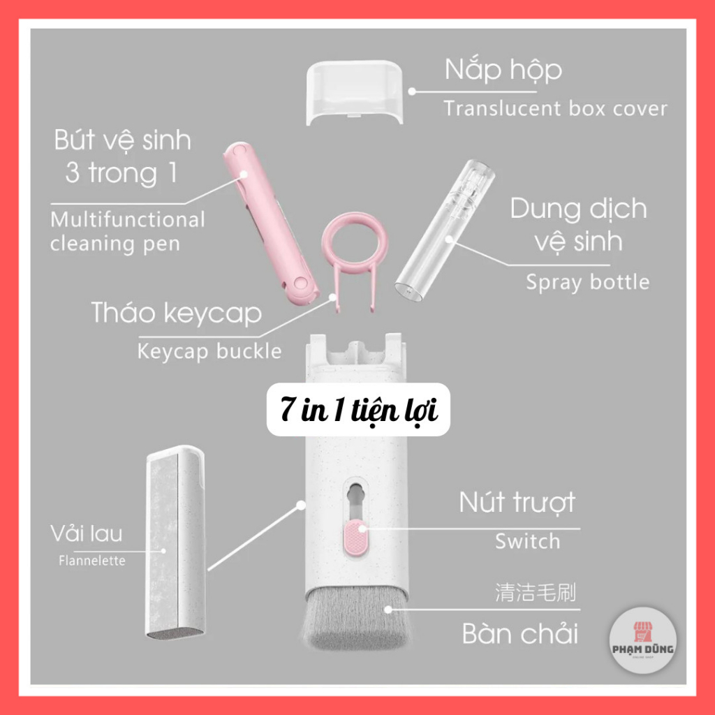 Bộ Dụng Cụ Vệ Sinh Laptop - Máy tính - Bàn Phím - Tai Nghe Airpod Đa Năng 7 in 1 Đa Năng