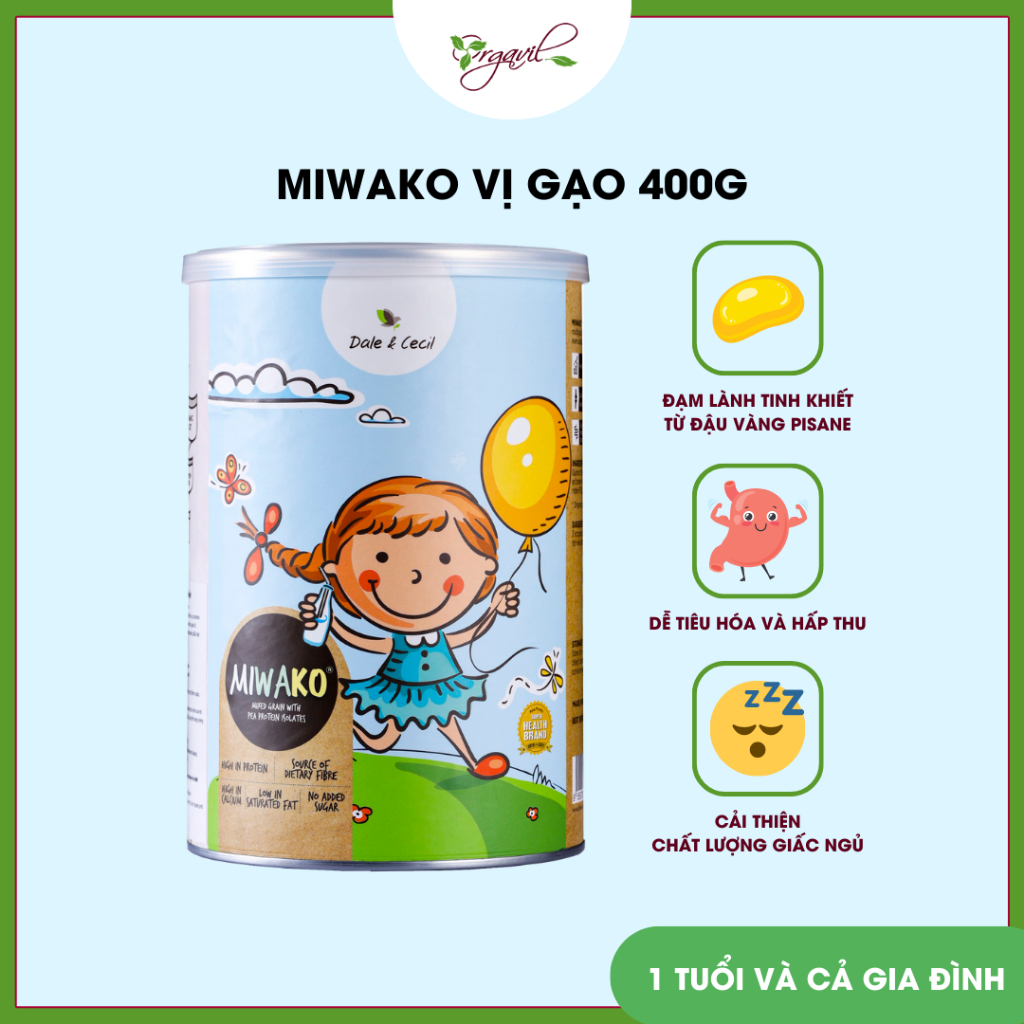 Sữa công thức hạt thực vật hữu cơ Miwako vị gạo hộp 400g x 1 hộp - Orgavil