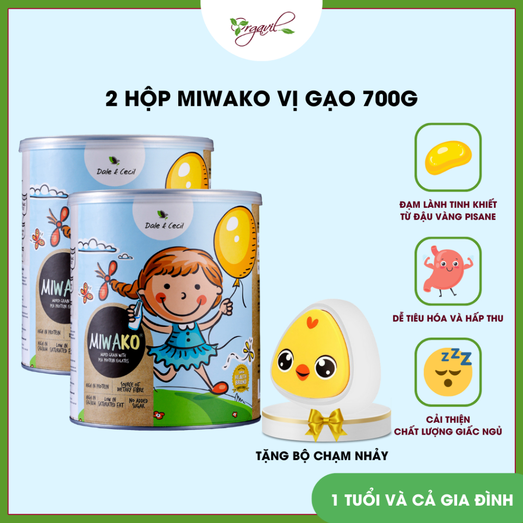 Sữa hạt thực vật hữu cơ Miwako vị gạo hộp 700g x 2 hộp - Sữa hạt dinh dưỡng Miwako cho bé và cả gia đình - Orgavil