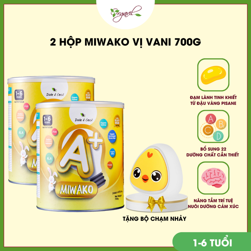 Sữa hạt Miwako A+ vị vani hộp 700gr x 2 hộp - Sữa hạt Miwako nhập khẩu chính hãng - Orgavil