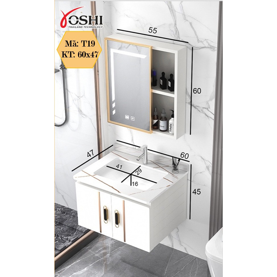 Tủ Lavabo Treo Tường Có Đèn Led Cảm Ứng Đầy Đủ Phụ Kiện