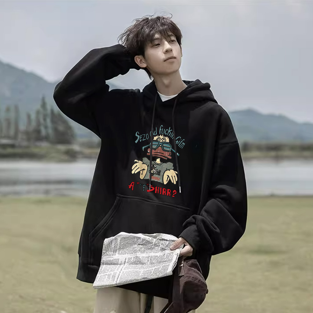 Áo Hoodie Cotton BEEYANBUY áo nỉ thời trang đen trắng in hình unisex 100% cotton -V0024