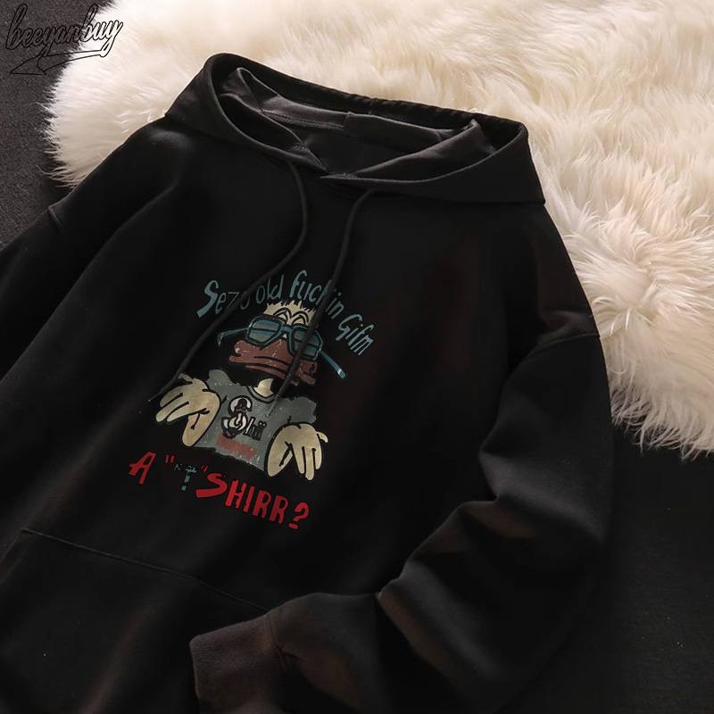 Áo Hoodie Cotton BEEYANBUY áo nỉ thời trang đen trắng in hình unisex 100% cotton -V0024