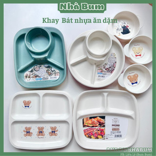 Khay ăn dặm 3 ngăn - tròn / chữ nhật - Bát ăn dặm- nội địa Nhật