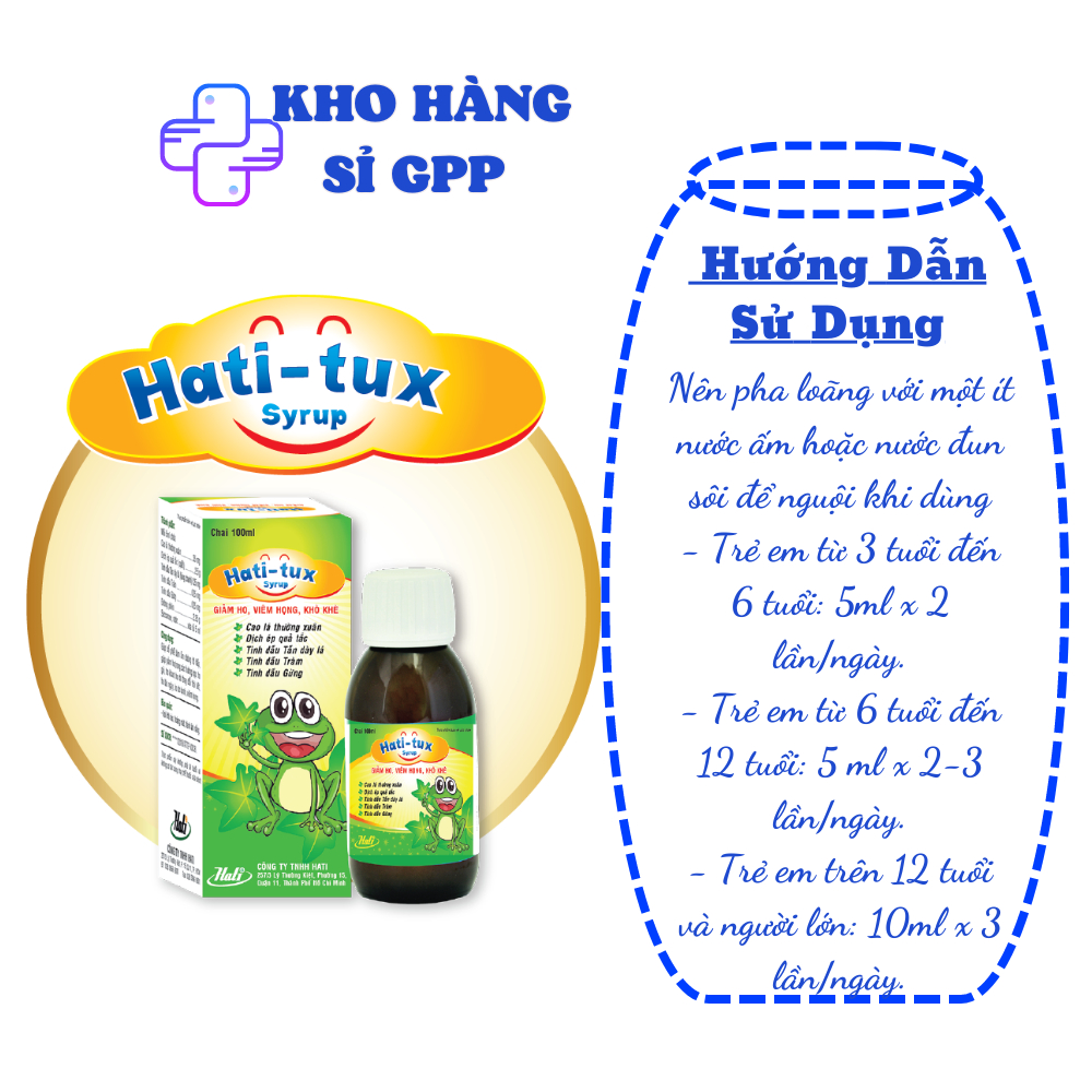 Hati-tux syrup Chai 100ml Hỗ trợ giảm ho, giảm đờm, hỗ trợ giảm đau rát họng, khản tiếng do viêm họng, viêm phế quản