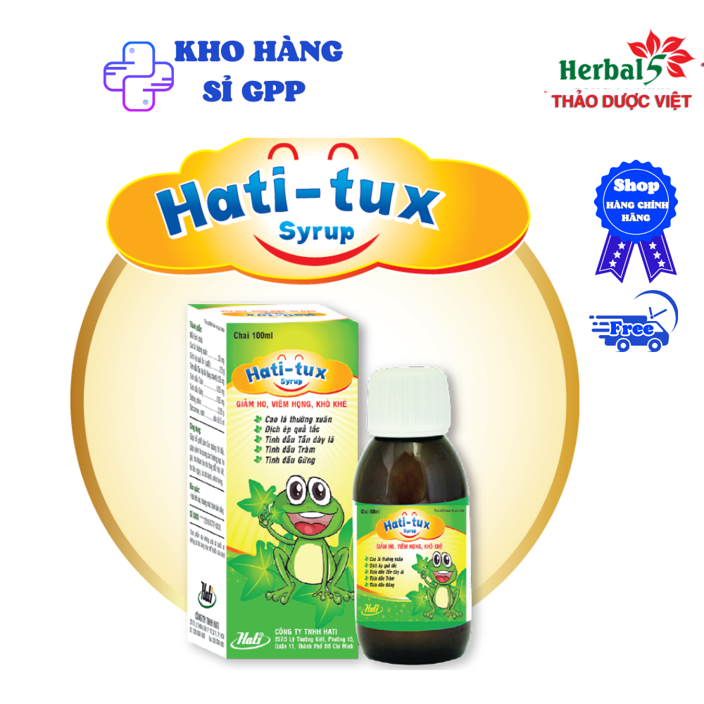 Hati-tux syrup Chai 100ml Hỗ trợ giảm ho, giảm đờm, hỗ trợ giảm đau rát họng, khản tiếng do viêm họng, viêm phế quản