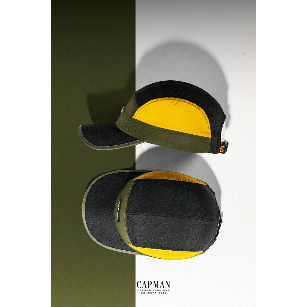 Mũ lưỡi trai thể thao màu đen rêu mỏng nhẹ CAPMAN phom 5panel CM33