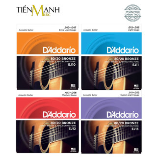 Dây đàn guitar acoustic d'addario ej10, ej11, ej12, ej13 - ghita sắt 80/20 bronze strings daddario