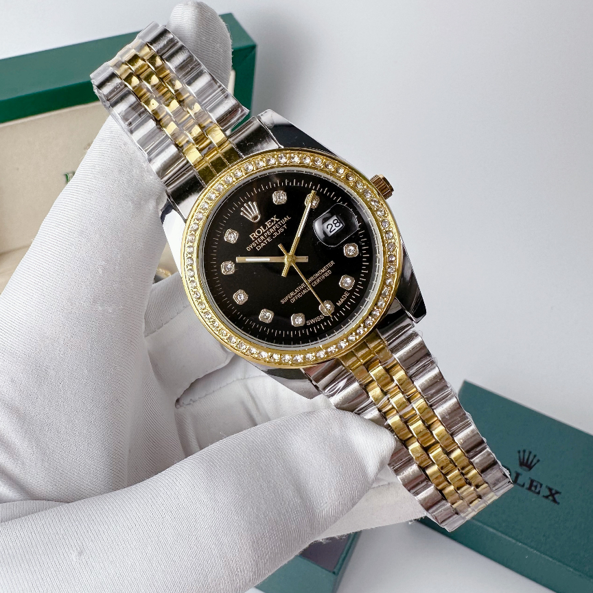 Đồng hồ nam Rolex nam viền đính đá dây thép vỏ thép mạ điện chống gỉ sét, size mặt 38mm bảo hành 12 tháng