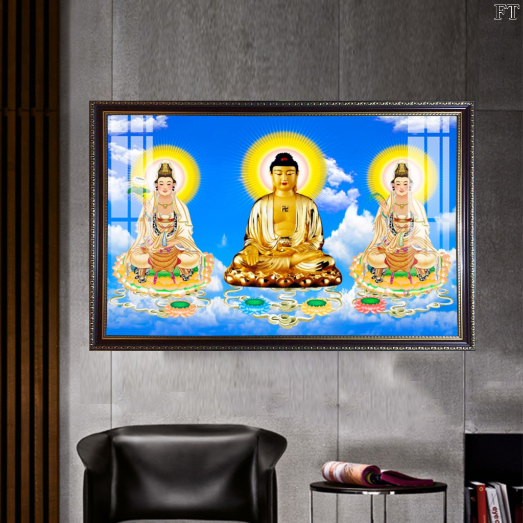 Tranh Treo Tường Tam Thánh Có Khung - Tranh Tráng Gương Phật Giáo - Giá Tại Xưởng