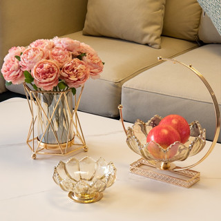 Giỏ đựng hoa quả, bánh kẹo, lọ cắm hoa thủy tinh khung mạ vàng sang trọng hàng có sẵn