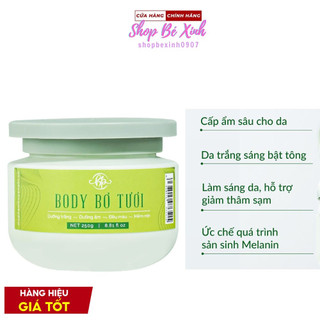 Kem body bơ tươi Huyền Phi chính hãng chuyên dưỡng trắng chuyên sâu, chống nắng 250g