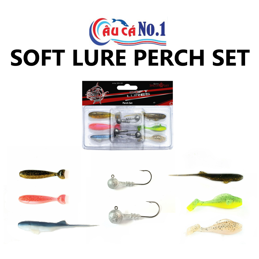 MỒI CÂU CÁ - MỒI MỀM VỈ 6 CON KÈM LƯỠI ĐẦU CHÌ 5G - 7.5G SOFT LURE PERCH SET