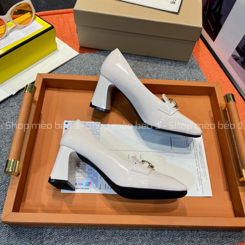 Giày cao gót mũi vuông vân rắn khoá ngang gót trụ fullbox hàng quảng châu cao cấp