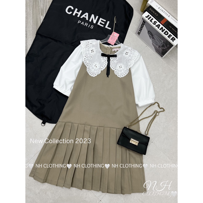 Váy chân dập tay phối sơmi tay lỡ